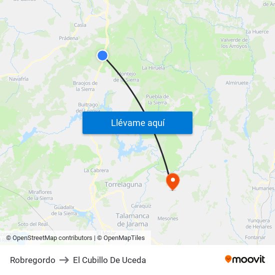 Robregordo to El Cubillo De Uceda map