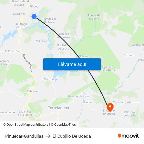 Pinuécar-Gandullas to El Cubillo De Uceda map