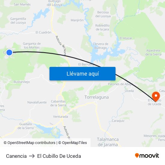 Canencia to El Cubillo De Uceda map
