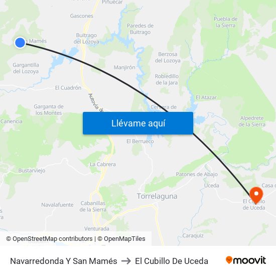 Navarredonda Y San Mamés to El Cubillo De Uceda map