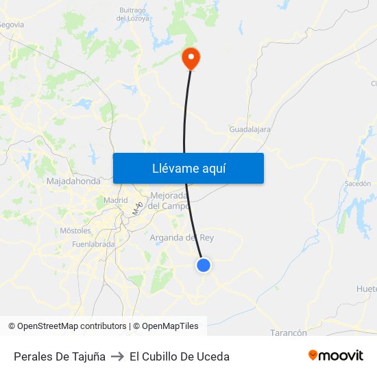Perales De Tajuña to El Cubillo De Uceda map
