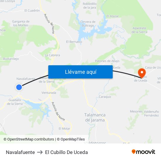 Navalafuente to El Cubillo De Uceda map
