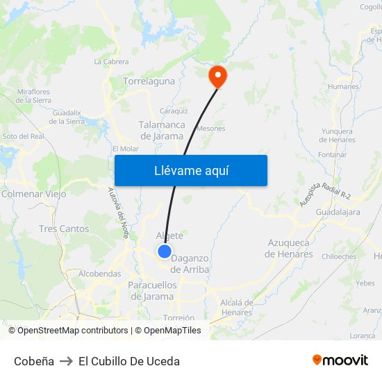 Cobeña to El Cubillo De Uceda map