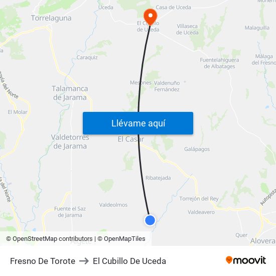 Fresno De Torote to El Cubillo De Uceda map