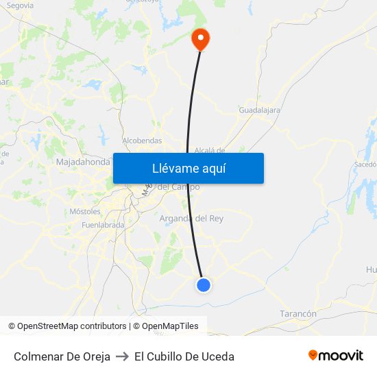 Colmenar De Oreja to El Cubillo De Uceda map
