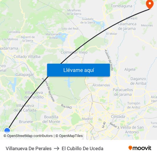 Villanueva De Perales to El Cubillo De Uceda map