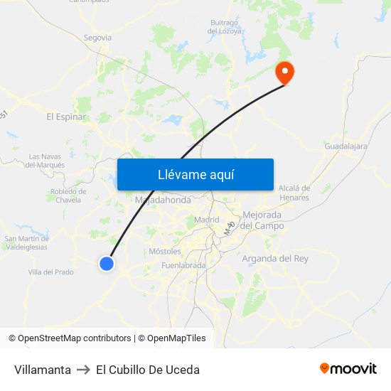 Villamanta to El Cubillo De Uceda map