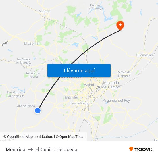 Méntrida to El Cubillo De Uceda map
