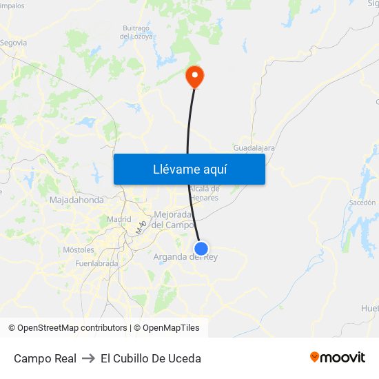 Campo Real to El Cubillo De Uceda map
