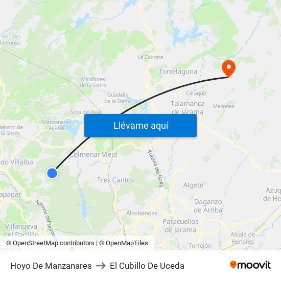 Hoyo De Manzanares to El Cubillo De Uceda map