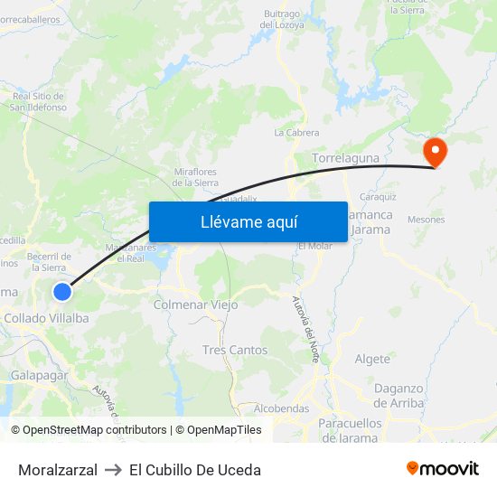 Moralzarzal to El Cubillo De Uceda map