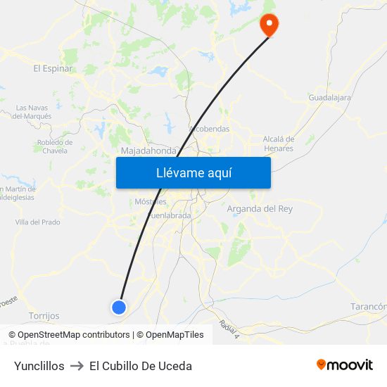 Yunclillos to El Cubillo De Uceda map