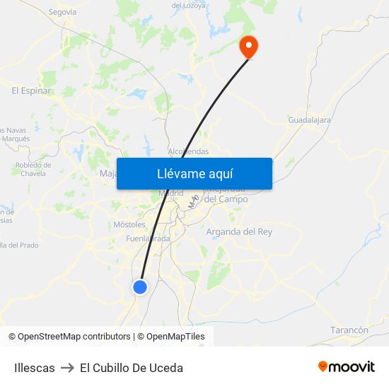 Illescas to El Cubillo De Uceda map