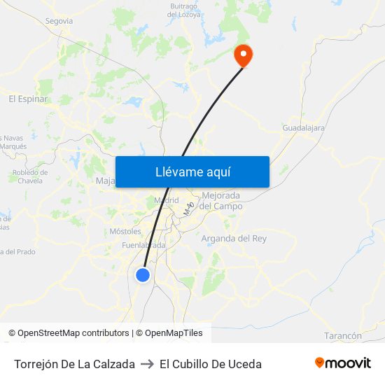Torrejón De La Calzada to El Cubillo De Uceda map