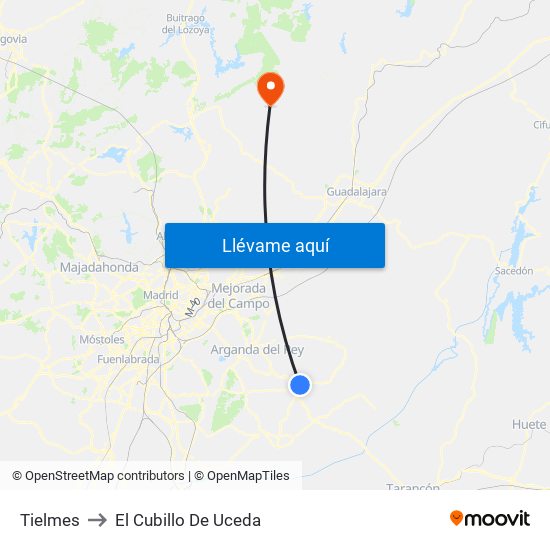 Tielmes to El Cubillo De Uceda map