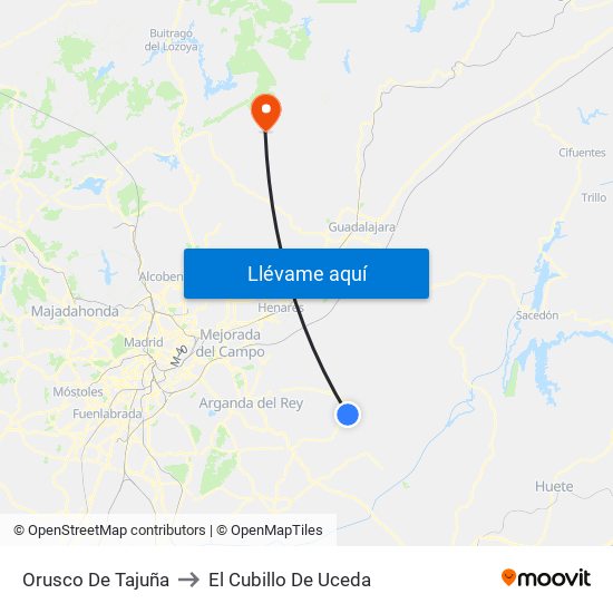 Orusco De Tajuña to El Cubillo De Uceda map