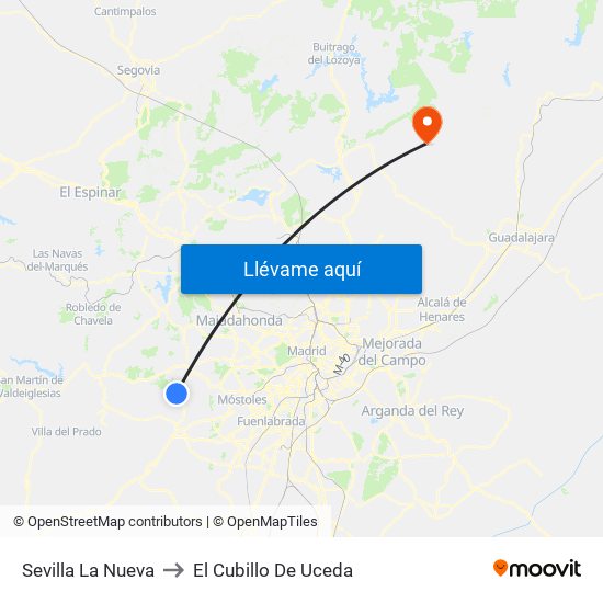 Sevilla La Nueva to El Cubillo De Uceda map