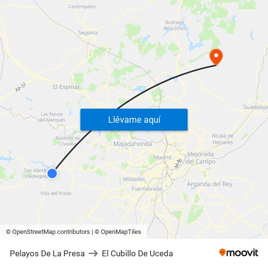 Pelayos De La Presa to El Cubillo De Uceda map