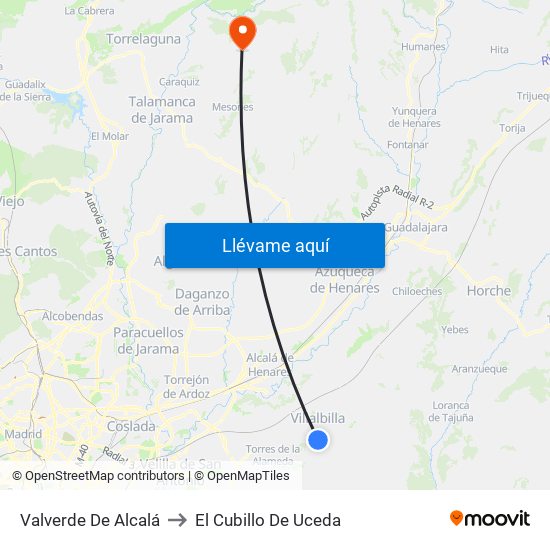 Valverde De Alcalá to El Cubillo De Uceda map