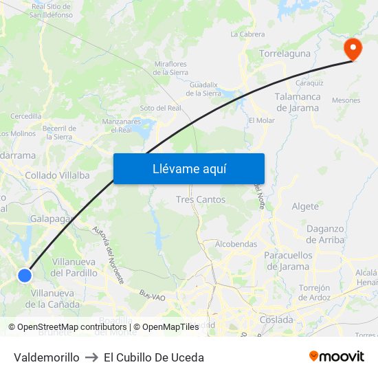 Valdemorillo to El Cubillo De Uceda map