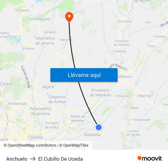 Anchuelo to El Cubillo De Uceda map