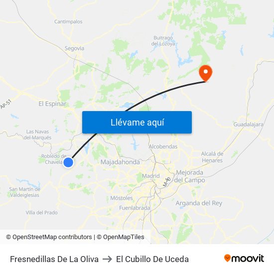 Fresnedillas De La Oliva to El Cubillo De Uceda map
