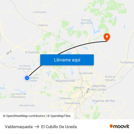 Valdemaqueda to El Cubillo De Uceda map