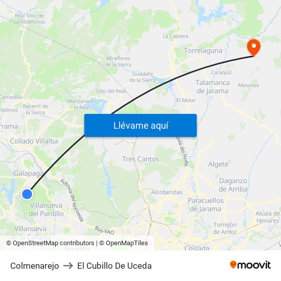 Colmenarejo to El Cubillo De Uceda map