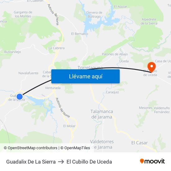 Guadalix De La Sierra to El Cubillo De Uceda map