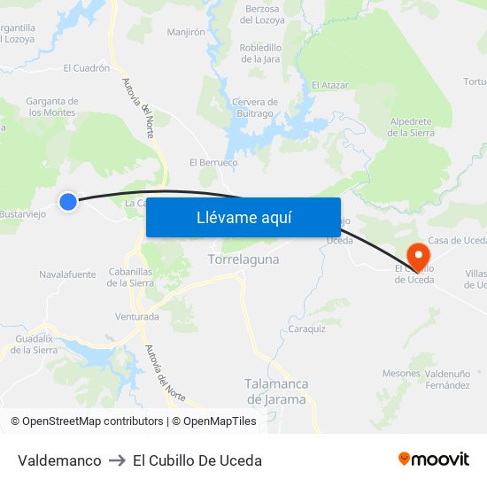 Valdemanco to El Cubillo De Uceda map