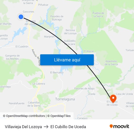 Villavieja Del Lozoya to El Cubillo De Uceda map
