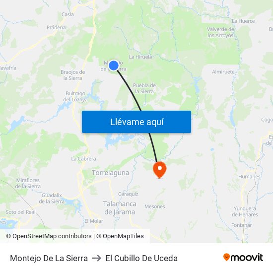 Montejo De La Sierra to El Cubillo De Uceda map