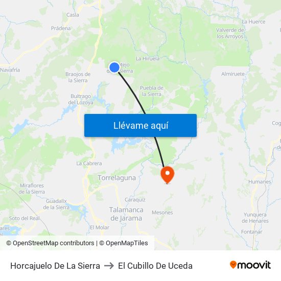 Horcajuelo De La Sierra to El Cubillo De Uceda map