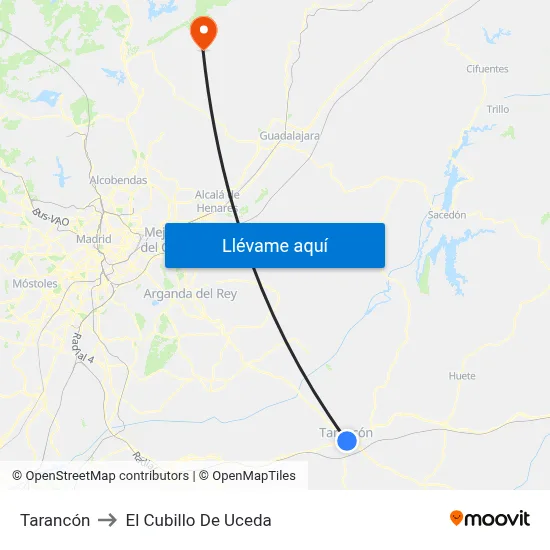 Tarancón to El Cubillo De Uceda map