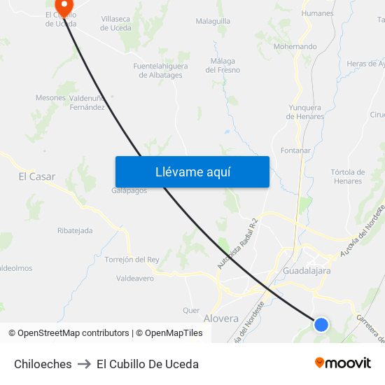 Chiloeches to El Cubillo De Uceda map