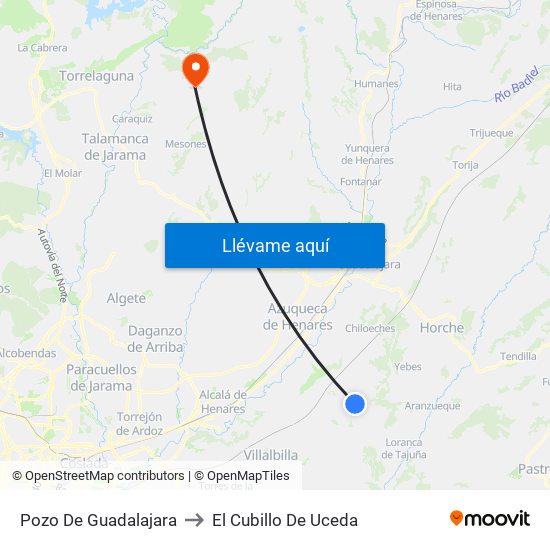 Pozo De Guadalajara to El Cubillo De Uceda map