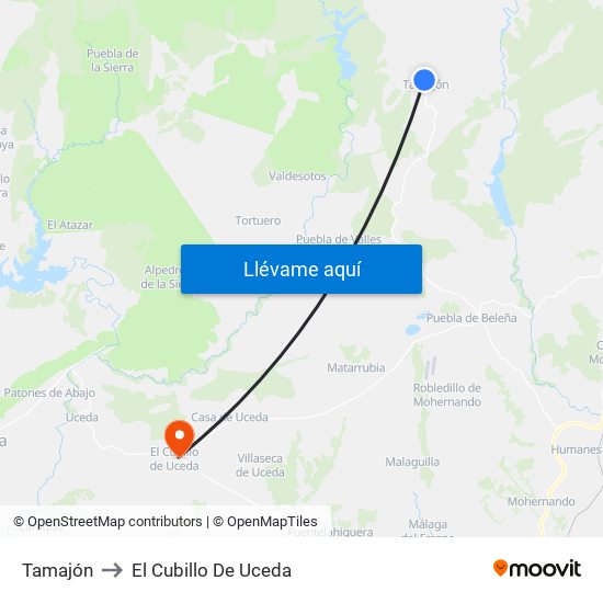 Tamajón to El Cubillo De Uceda map