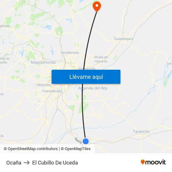 Ocaña to El Cubillo De Uceda map