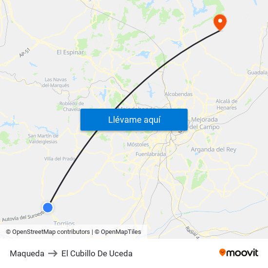 Maqueda to El Cubillo De Uceda map