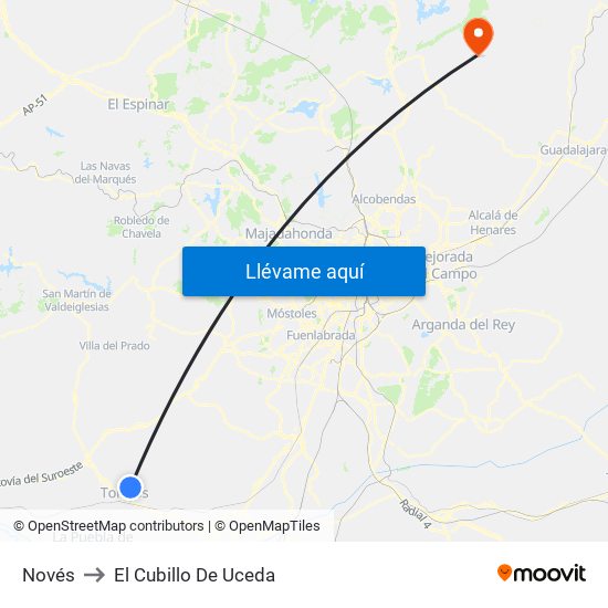 Novés to El Cubillo De Uceda map
