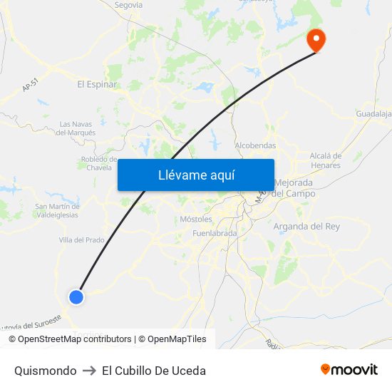 Quismondo to El Cubillo De Uceda map