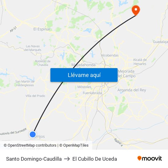 Santo Domingo-Caudilla to El Cubillo De Uceda map