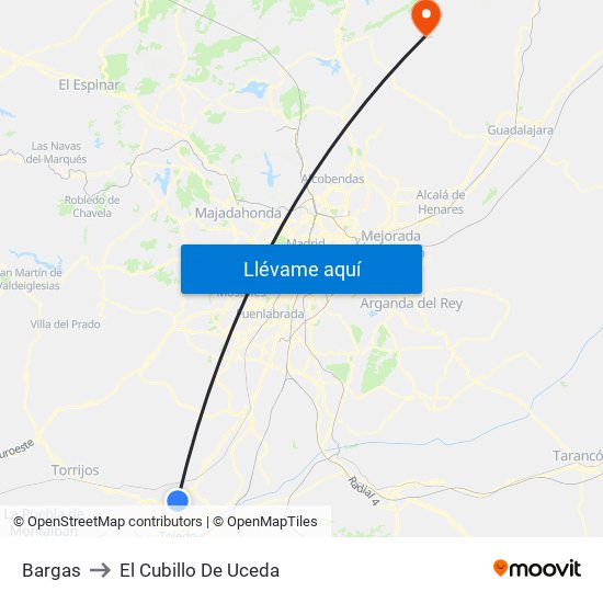 Bargas to El Cubillo De Uceda map