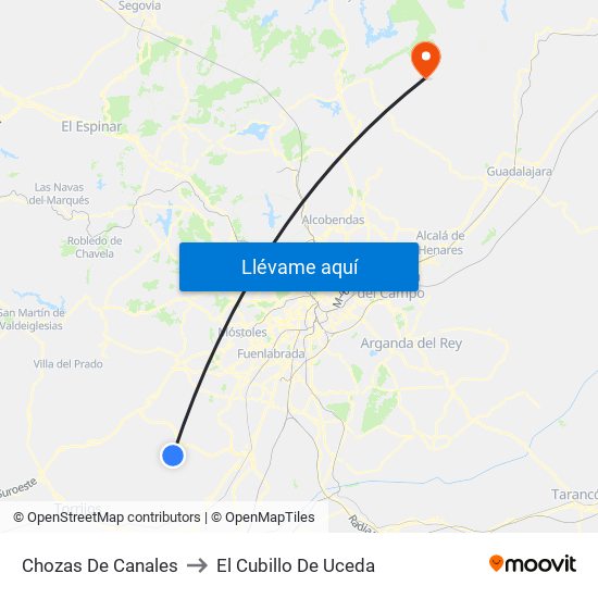 Chozas De Canales to El Cubillo De Uceda map