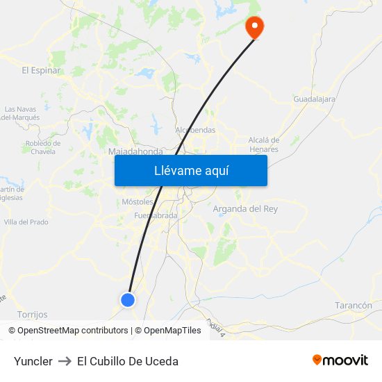 Yuncler to El Cubillo De Uceda map