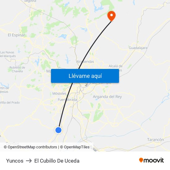 Yuncos to El Cubillo De Uceda map