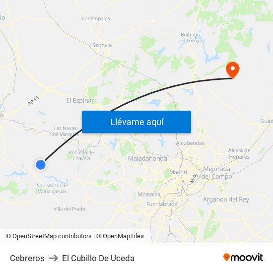 Cebreros to El Cubillo De Uceda map