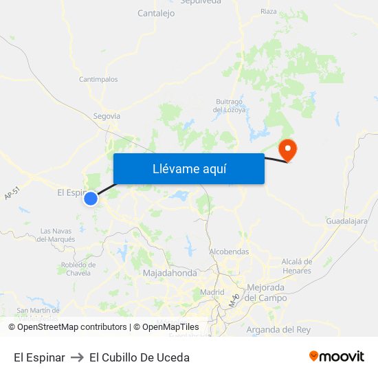 El Espinar to El Cubillo De Uceda map