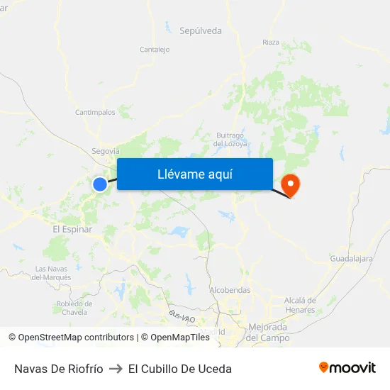 Navas De Riofrío to El Cubillo De Uceda map