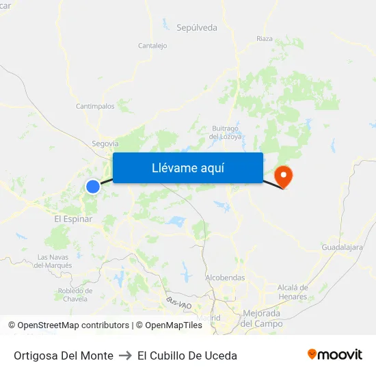 Ortigosa Del Monte to El Cubillo De Uceda map